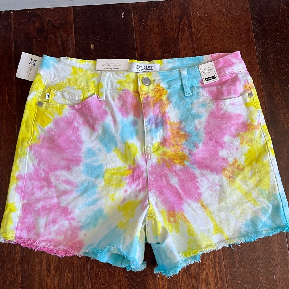 Judy Blue Pink and Blue Tie-Dye Jean Shorts